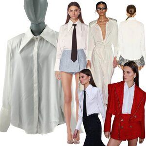 🆕 BRONX & BANCO 🧿 NWOT Blair Ivory White Shirt Blouse, Snap Cuffs - Sz M US 6